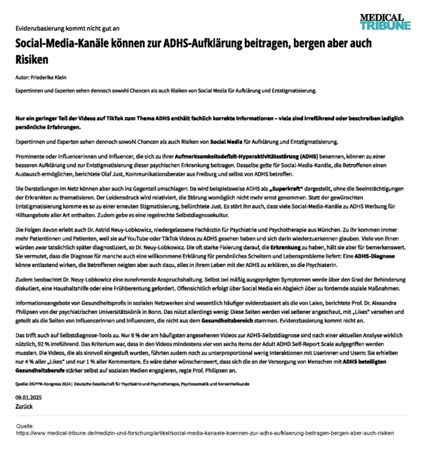 Artikel Social-Media-Kanäle können zur ADHS-Aufklärung beitragen, bergen aber auch Risiken